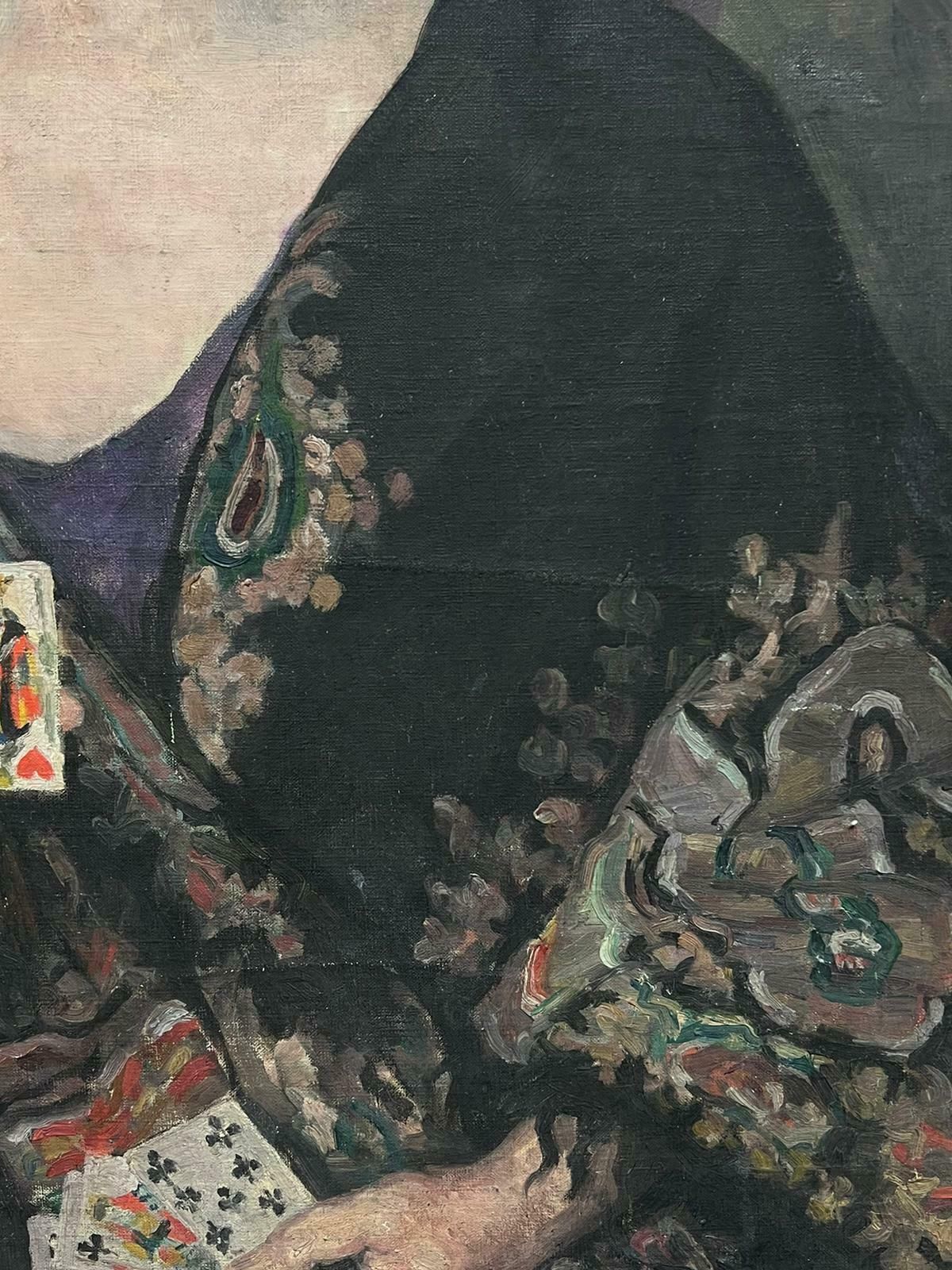 Louise Alix1930's French Oil Painting Portrait Of Lady With Playing Cards Beautiful Work1930's photo 1380.0