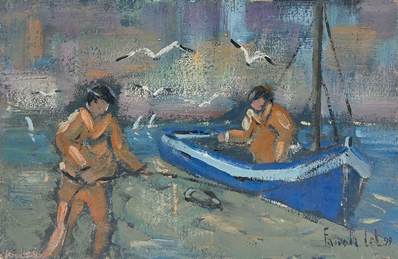 Fanch Lelfishermen In Brittany With Seagulls Circling The Boat French Painting20th Century