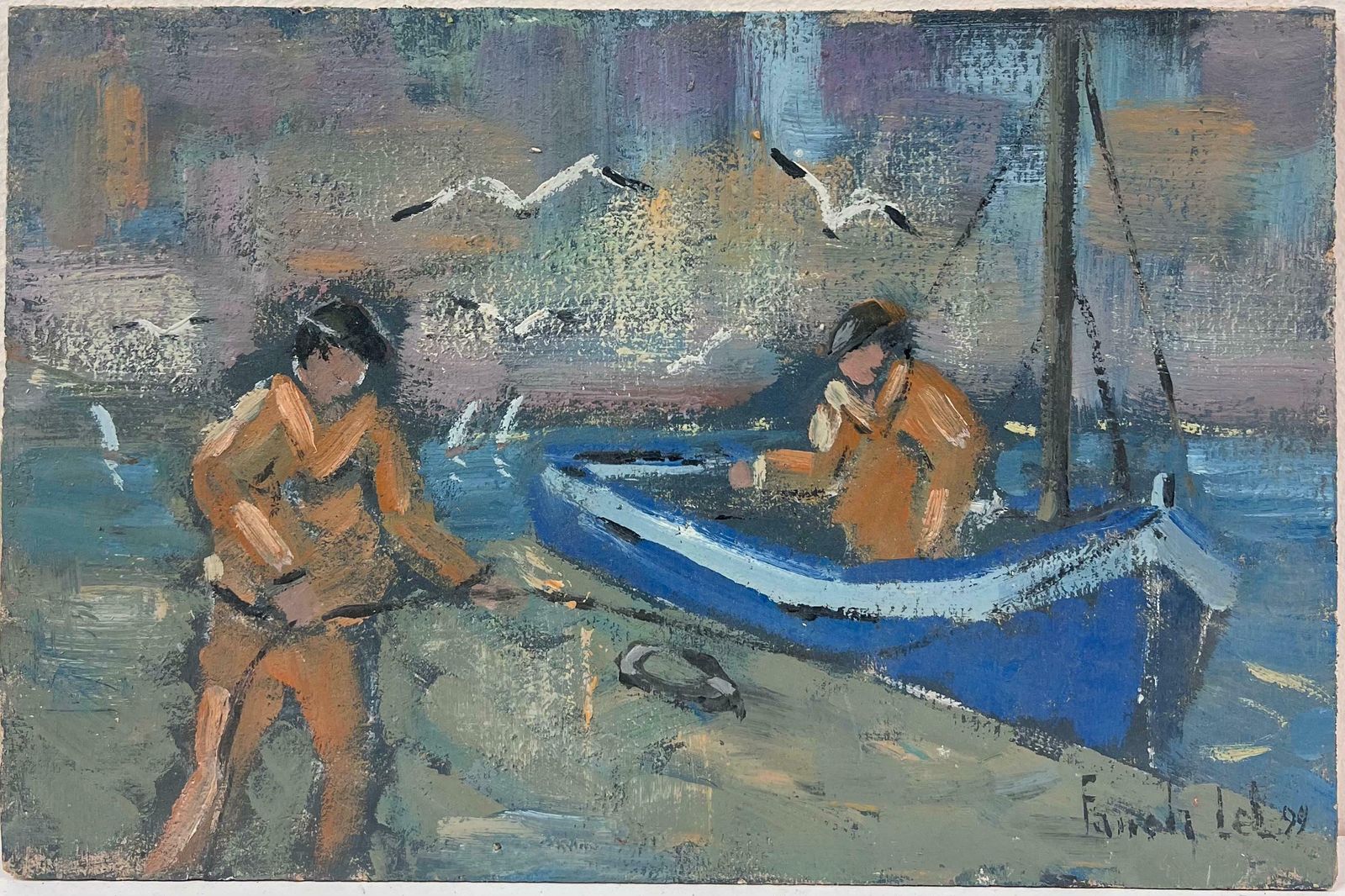 Fanch Lelfishermen In Brittany With Seagulls Circling The Boat French Painting20th Century photo furniture