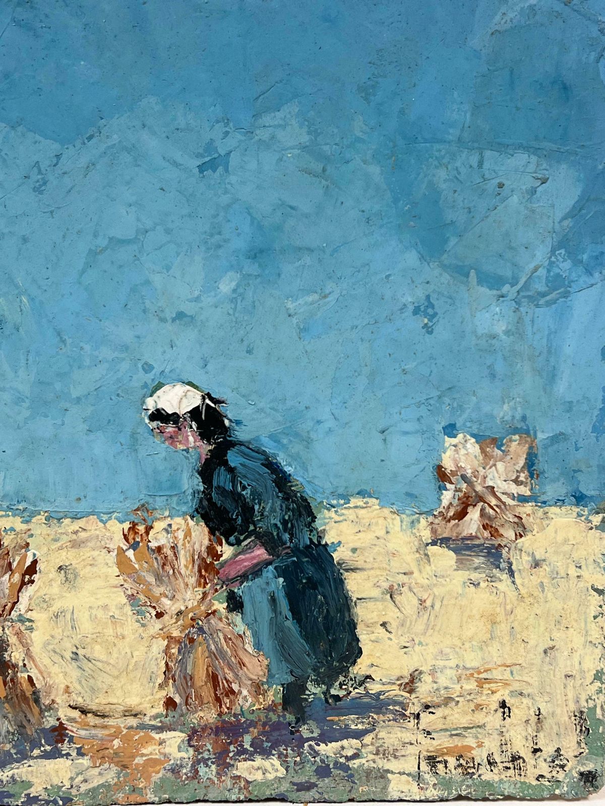 Fanch Lelmaids Gathering The Golden Sheaves Under The Blue Sky French Oil Painting20th Century photo for sale