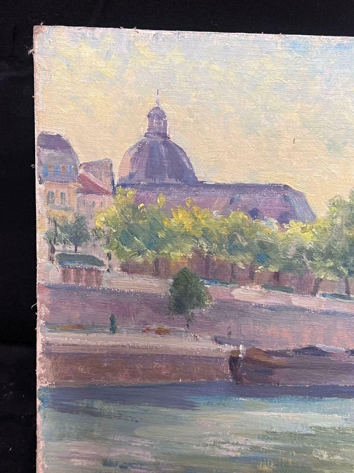 Regine Davidmid 20th Century 1950's French Post Impressionist Oil Riverside Town Buildings1950's photo for sale