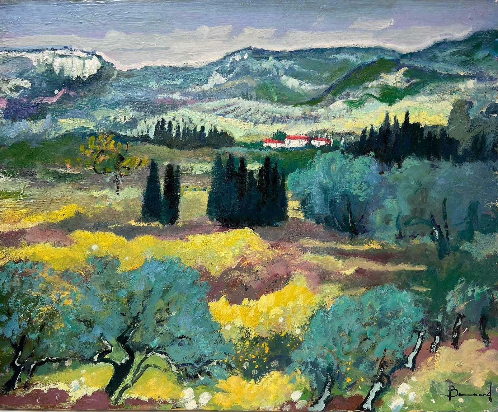 Guy Benardprovence Landscape Fine French Impressionist Signed Oil Painting Red Roof Houses