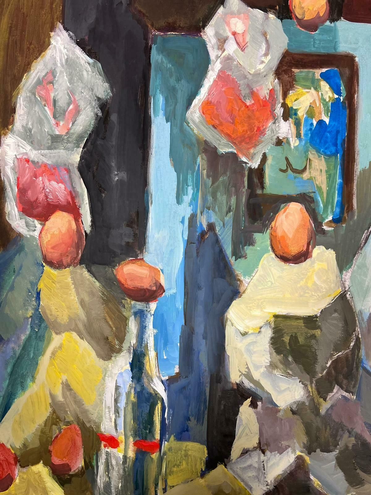 Guy Nicod French 20th Century Modernist Painting Still Life Eggs And Bottle Objects photo furniture