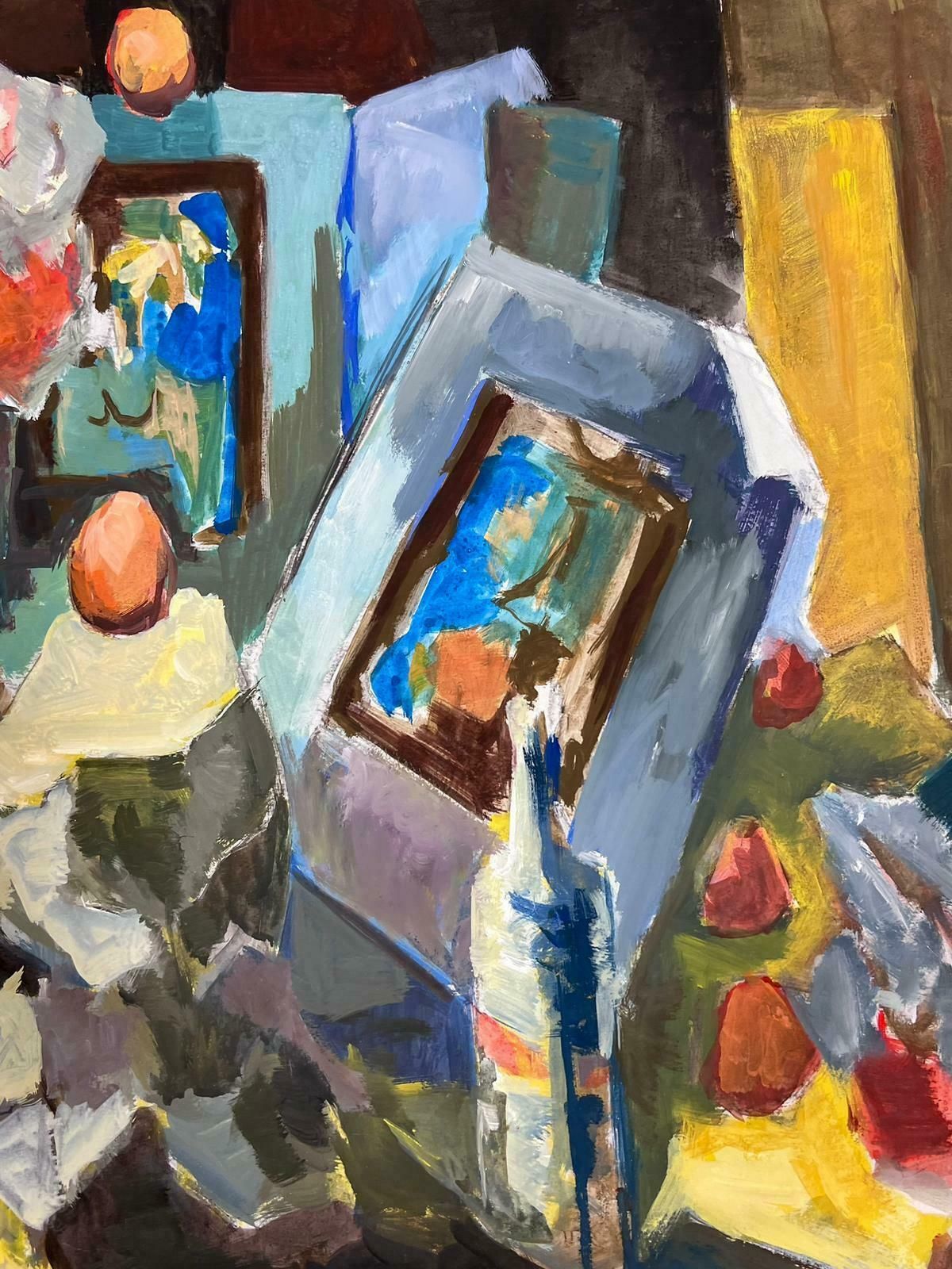 Guy Nicod French 20th Century Modernist Painting Still Life Eggs And Bottle Objects photo for sale