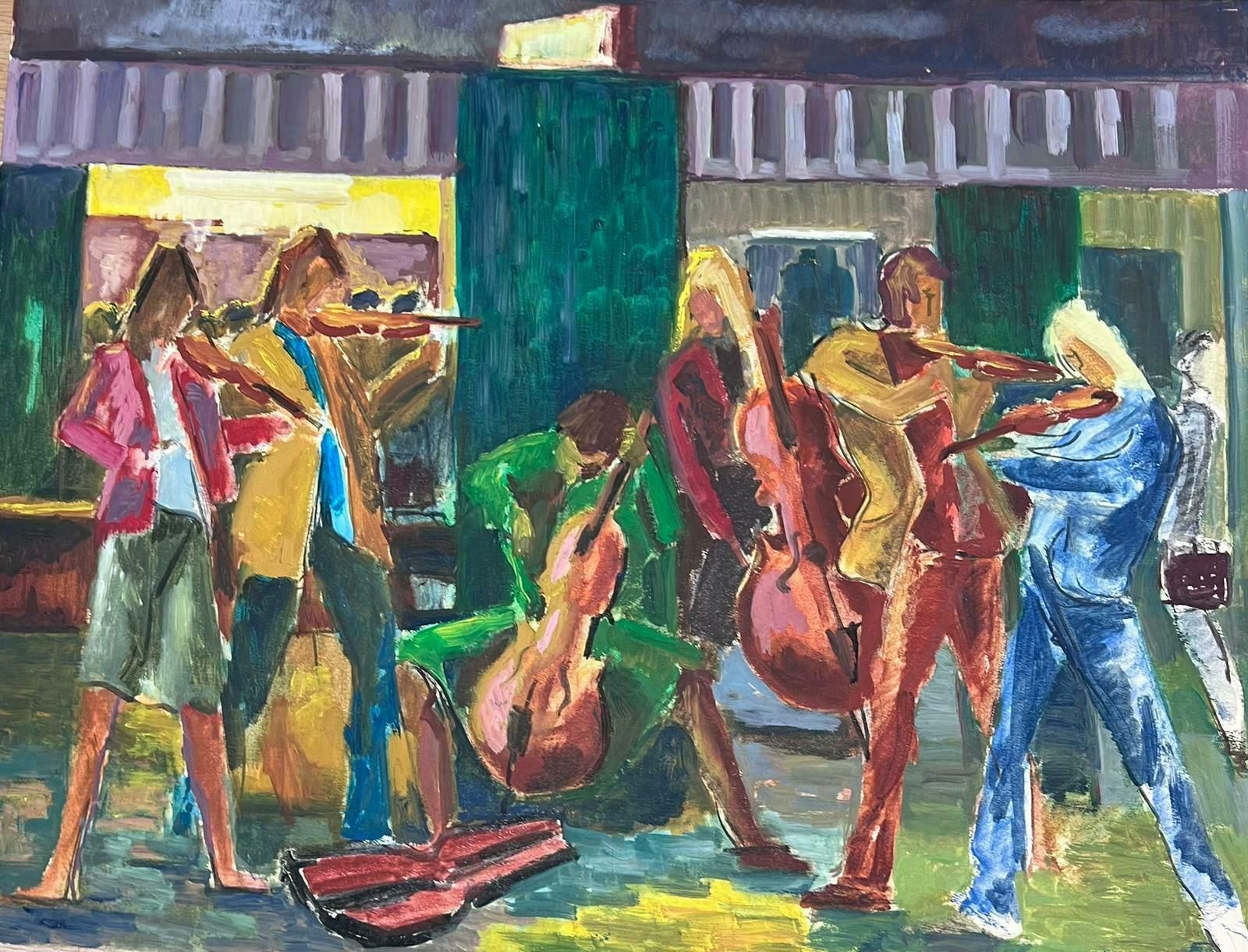 Guy Nicod The String Band Performing In Street  20th Century French Modernist Painting