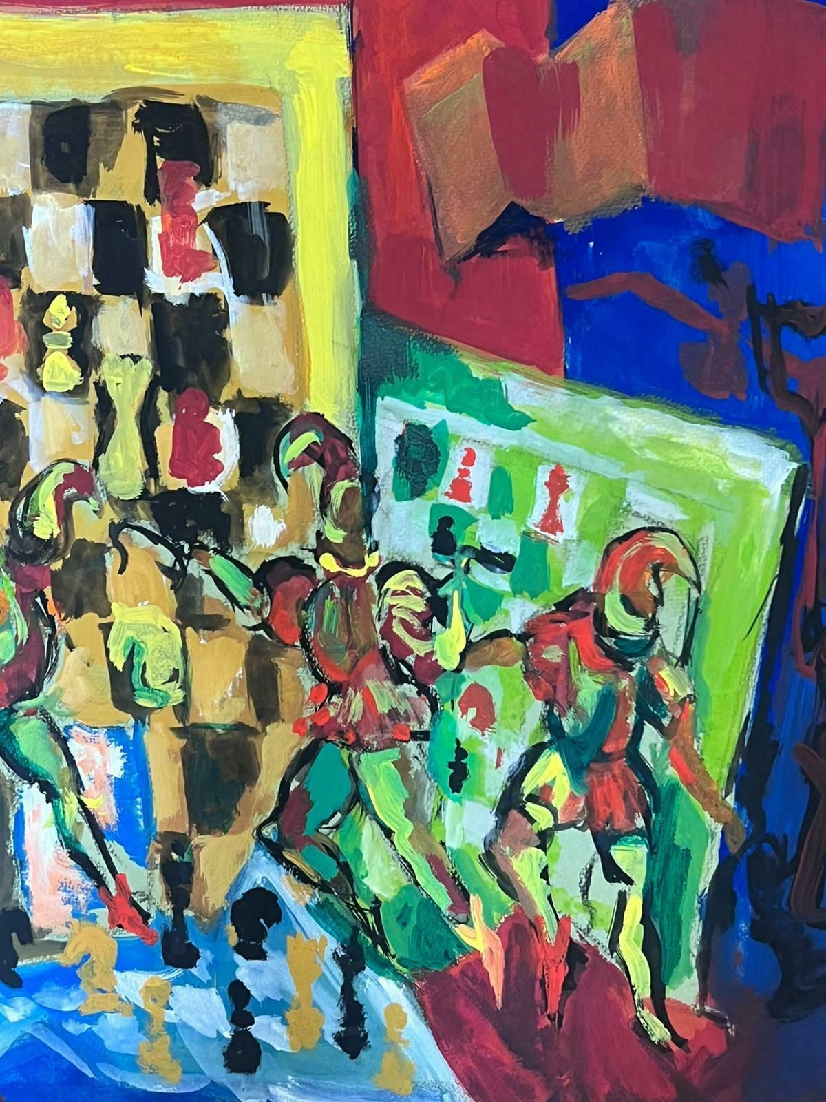 Guy Nicod 1970's French Modernist Board Games Abstract Composition Painting photo for sale