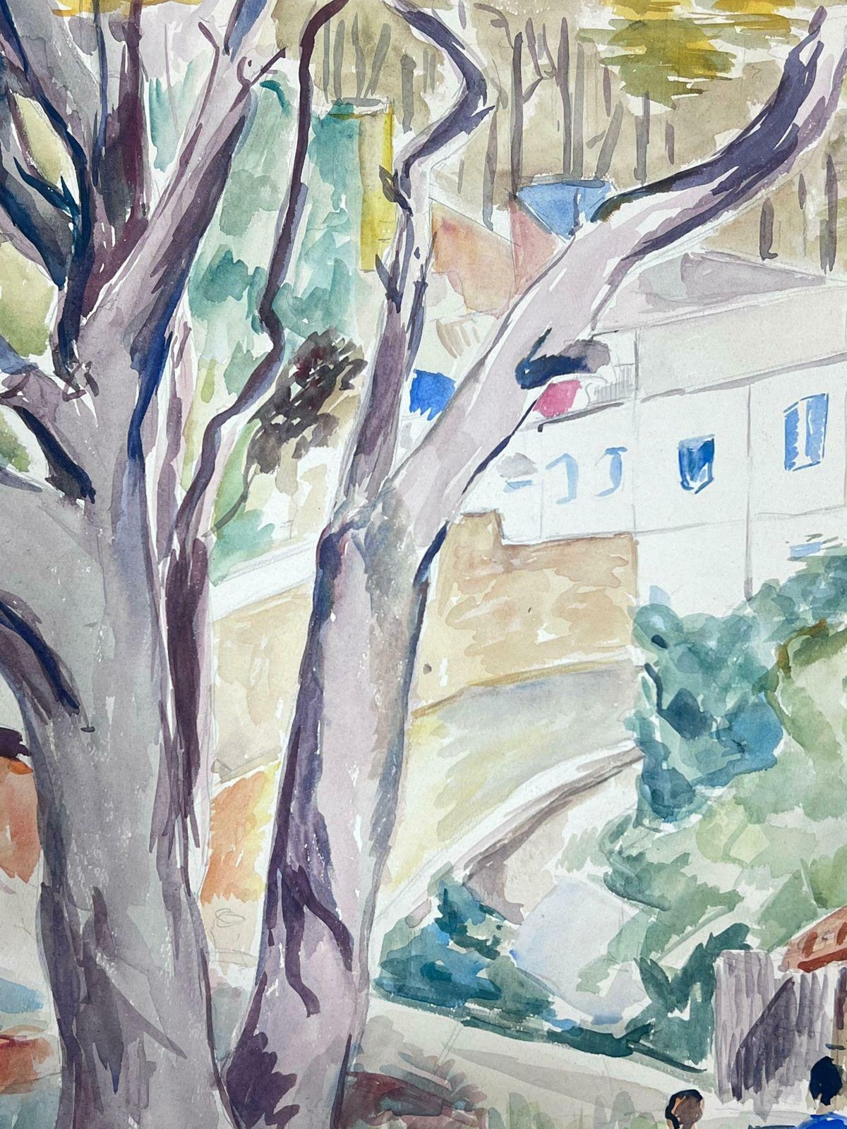 Guy Nicod Mid 20th Century French Post Impressionist Watercolor Provencal Village Figures photo Art