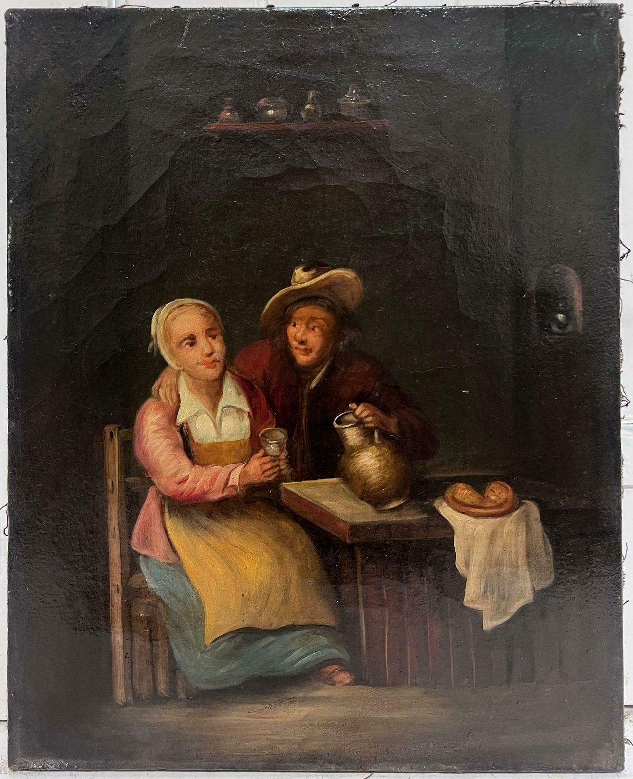 Dutch 19th Centuryantique 19th Century Dutch Interior Scene With Couple Seated Oil On Canvas photo furniture