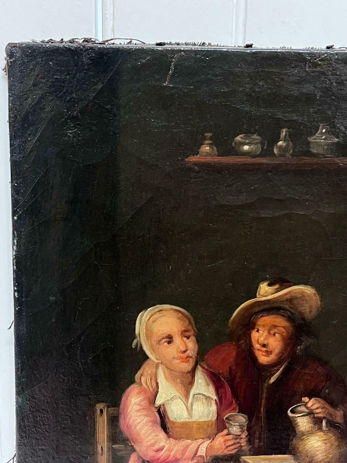 Dutch 19th Centuryantique 19th Century Dutch Interior Scene With Couple Seated Oil On Canvas photo for sale