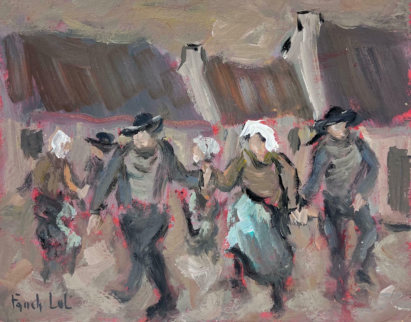 Fanch Leltraditional Village Dance Figures In Motion Celebrating In A Rustic Courtyard 20th Century