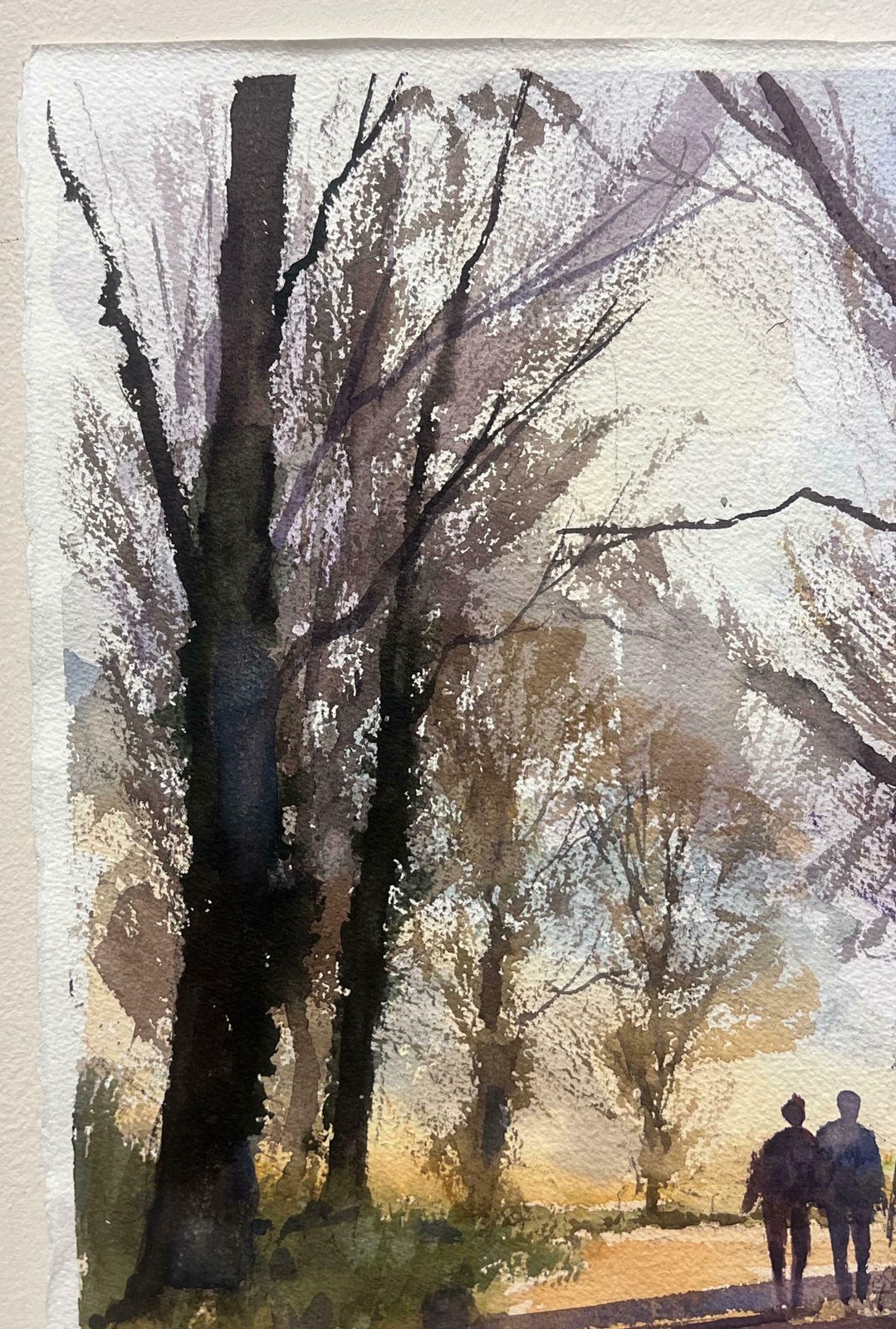 Anthony Averybritish Original Impressionist Watercolor Figures Walking Woodland Pathway Dusk photo for sale