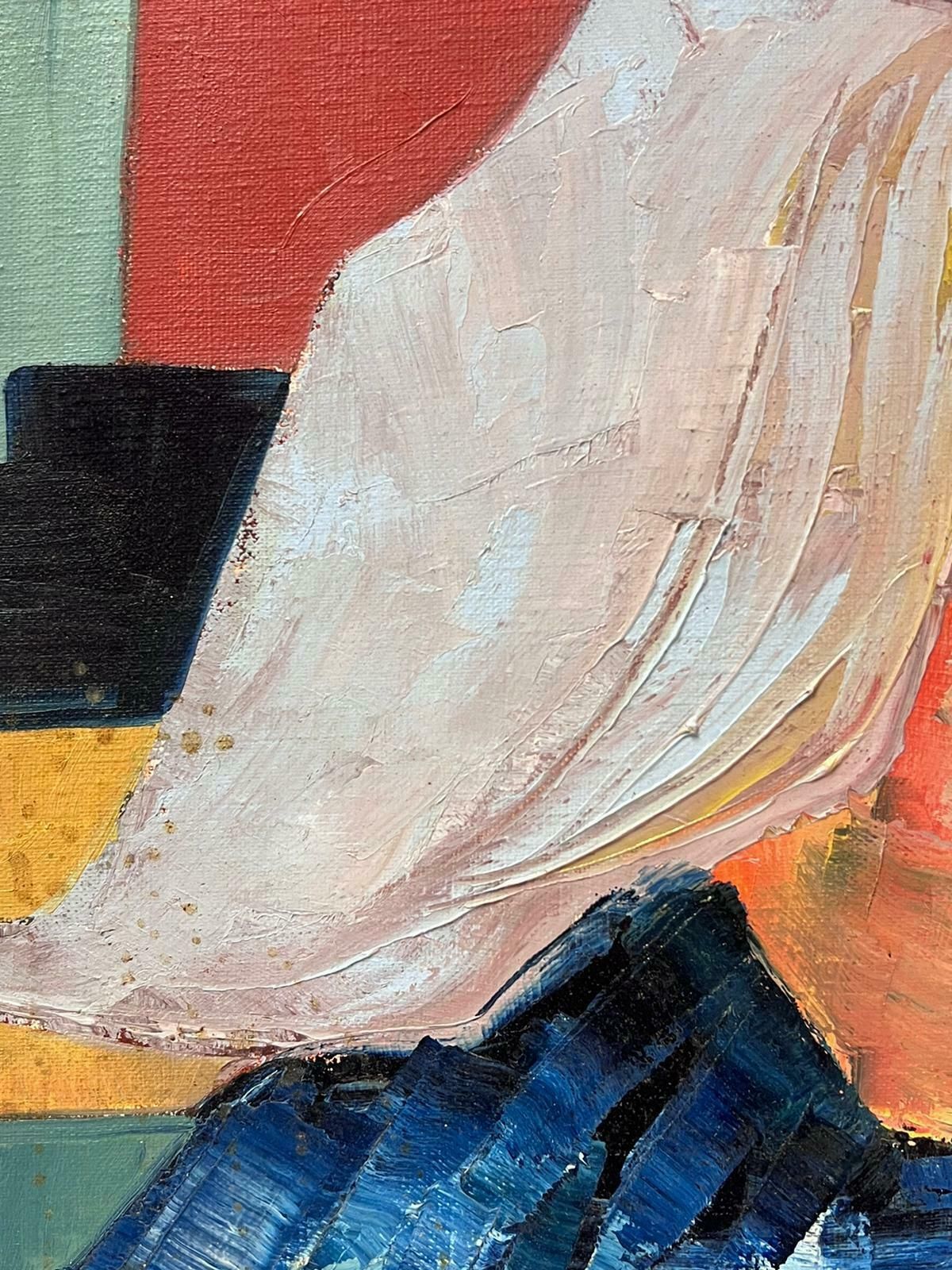 Beatrice Werlielarge Abstract Cubist Style Multicoloured Original Oil Painting Signedc.2000 photo furniture