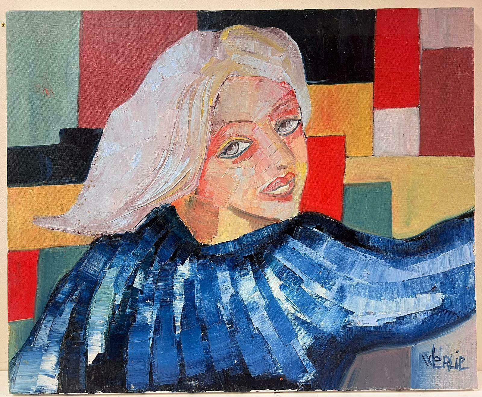 Beatrice Werlielarge Abstract Cubist Style Multicoloured Original Oil Painting Signedc.2000 photo Art