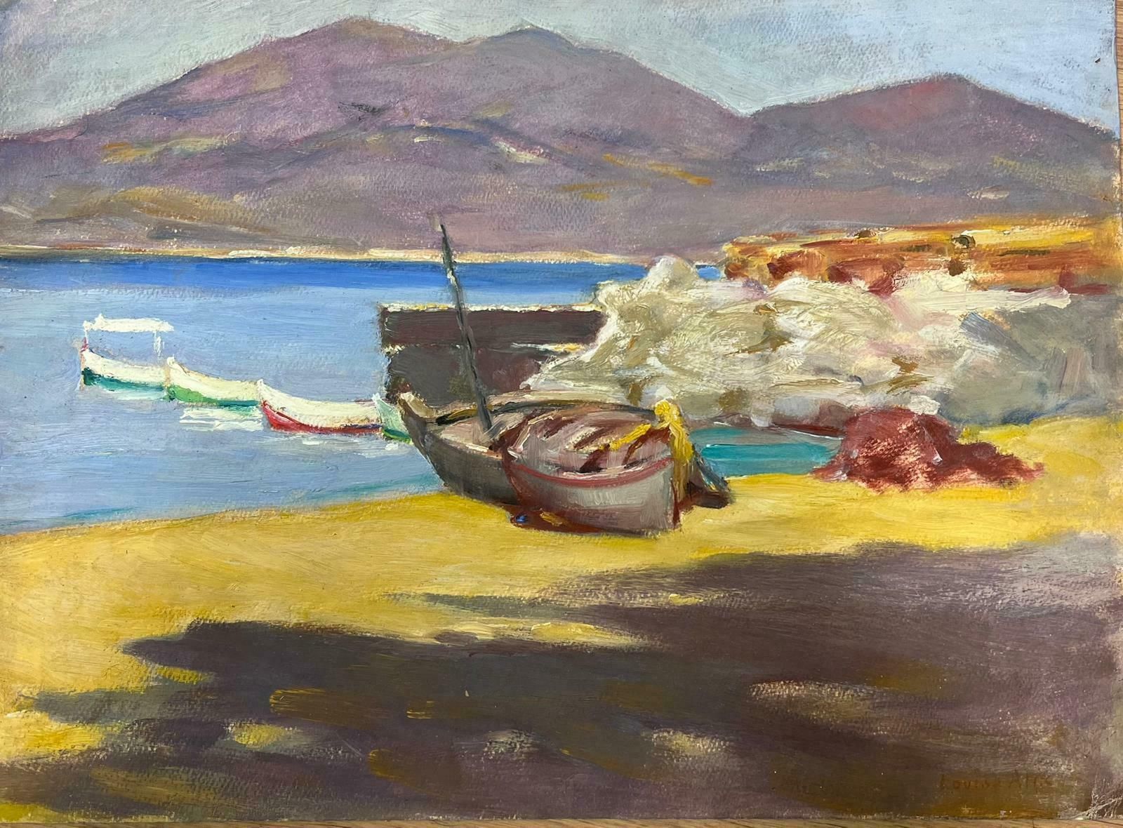 Louise Alixmid 20th Century French Impressionist Oil Beached Fishing Boats Sleepy Coastal 1930's