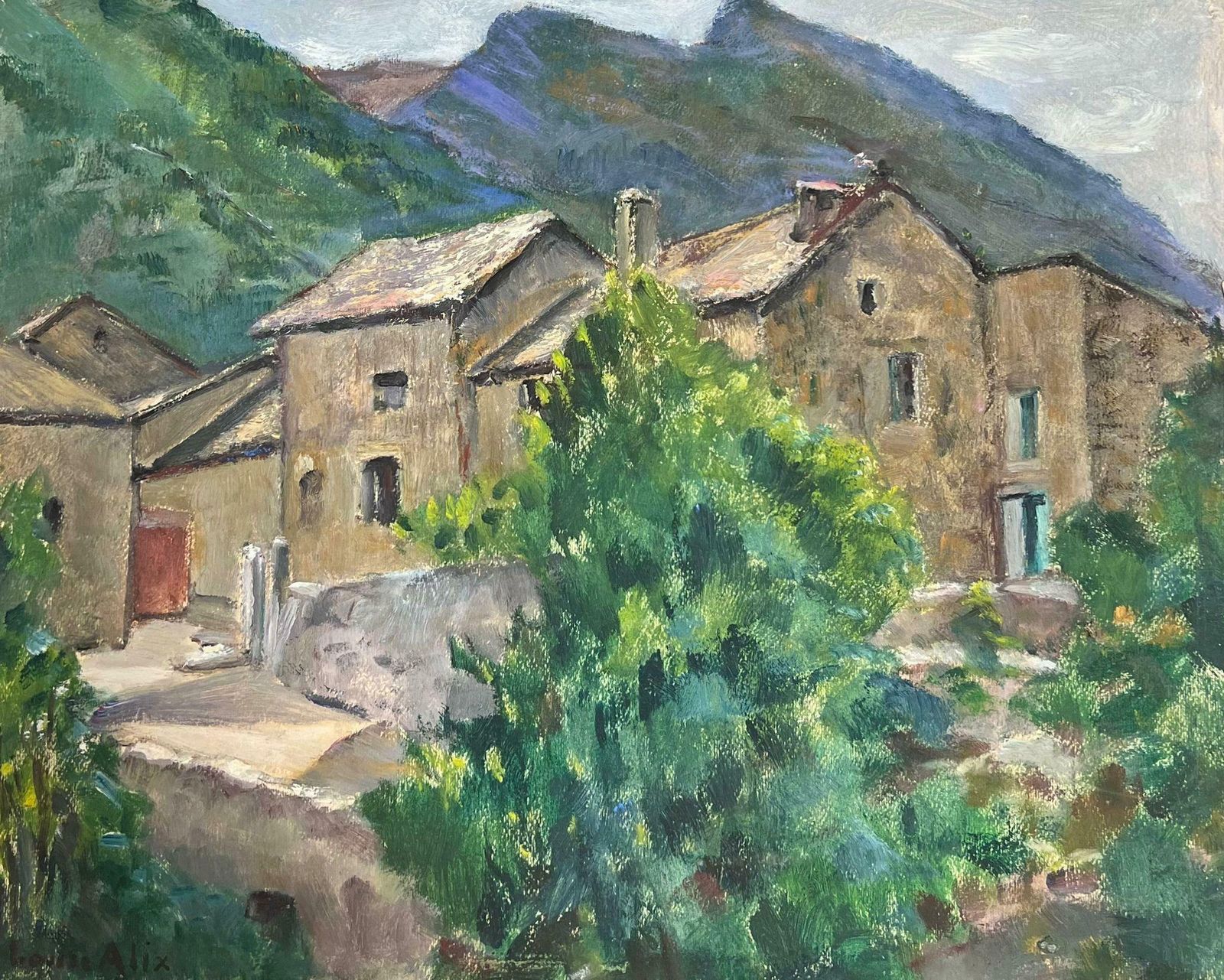 Louise Alix1930's French Impressionist Stone Houses In Purple Green Mountains 1930's
