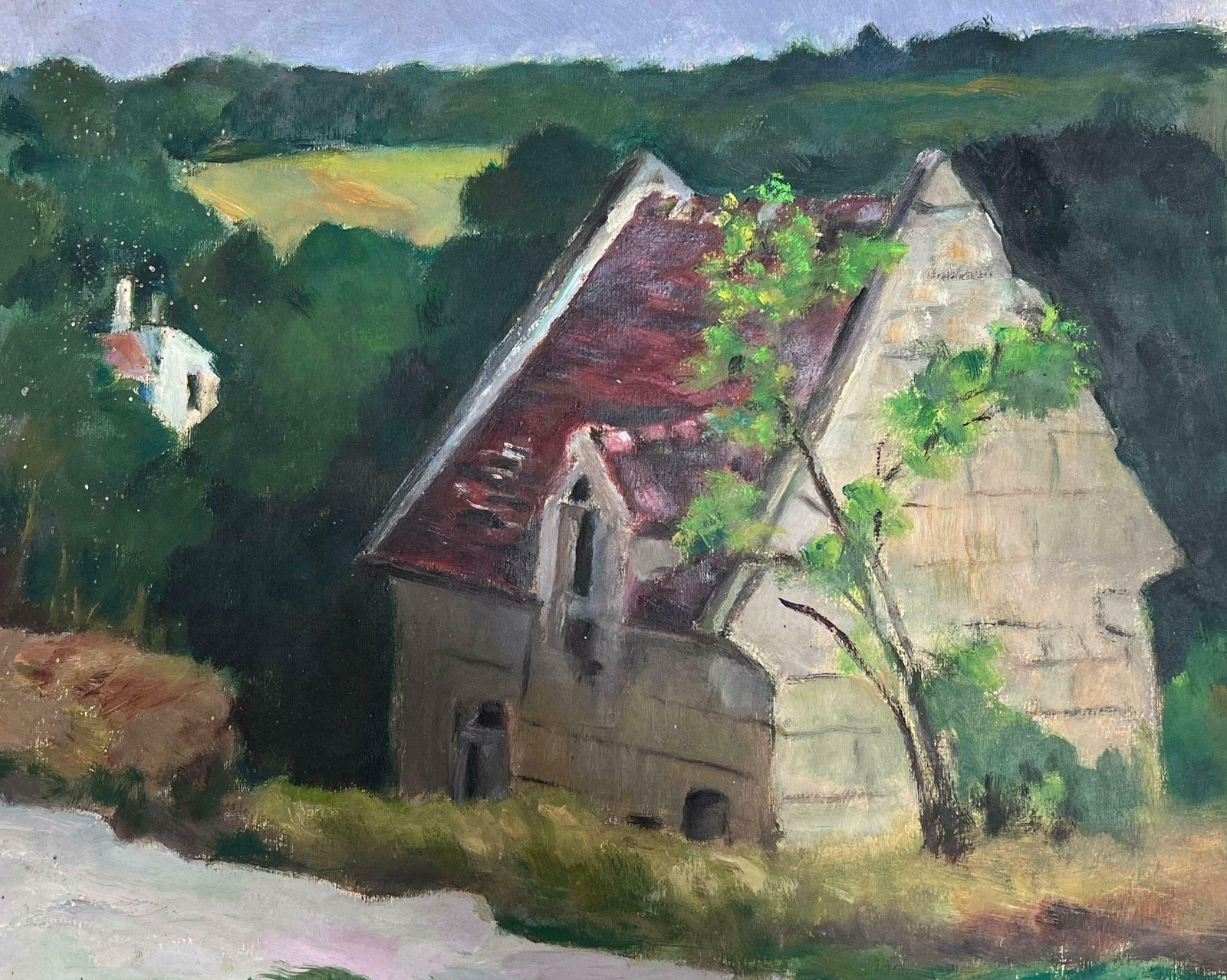 Louise Alix1930's French Impressionist Red Roof House Lowered In Green Forest Landscape1930's photo Art