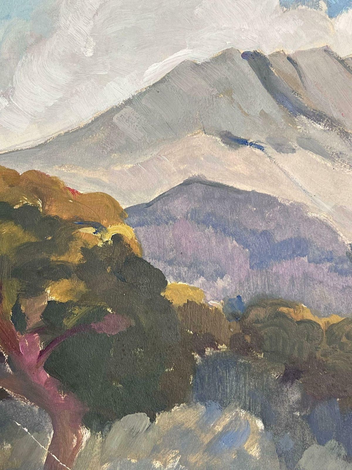 Louise Alix1930's French Impressionist Grey And Purple Mountains In Blue Cloudy Sky1930's photo for sale