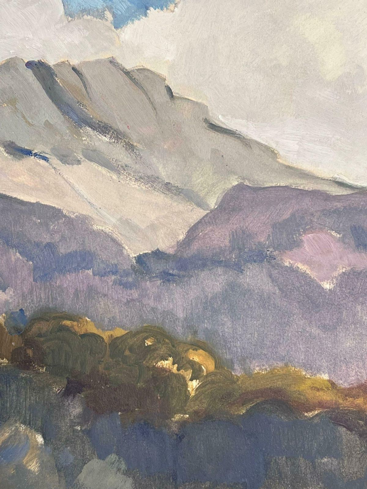 Louise Alix1930's French Impressionist Grey And Purple Mountains In Blue Cloudy Sky1930's photo Art