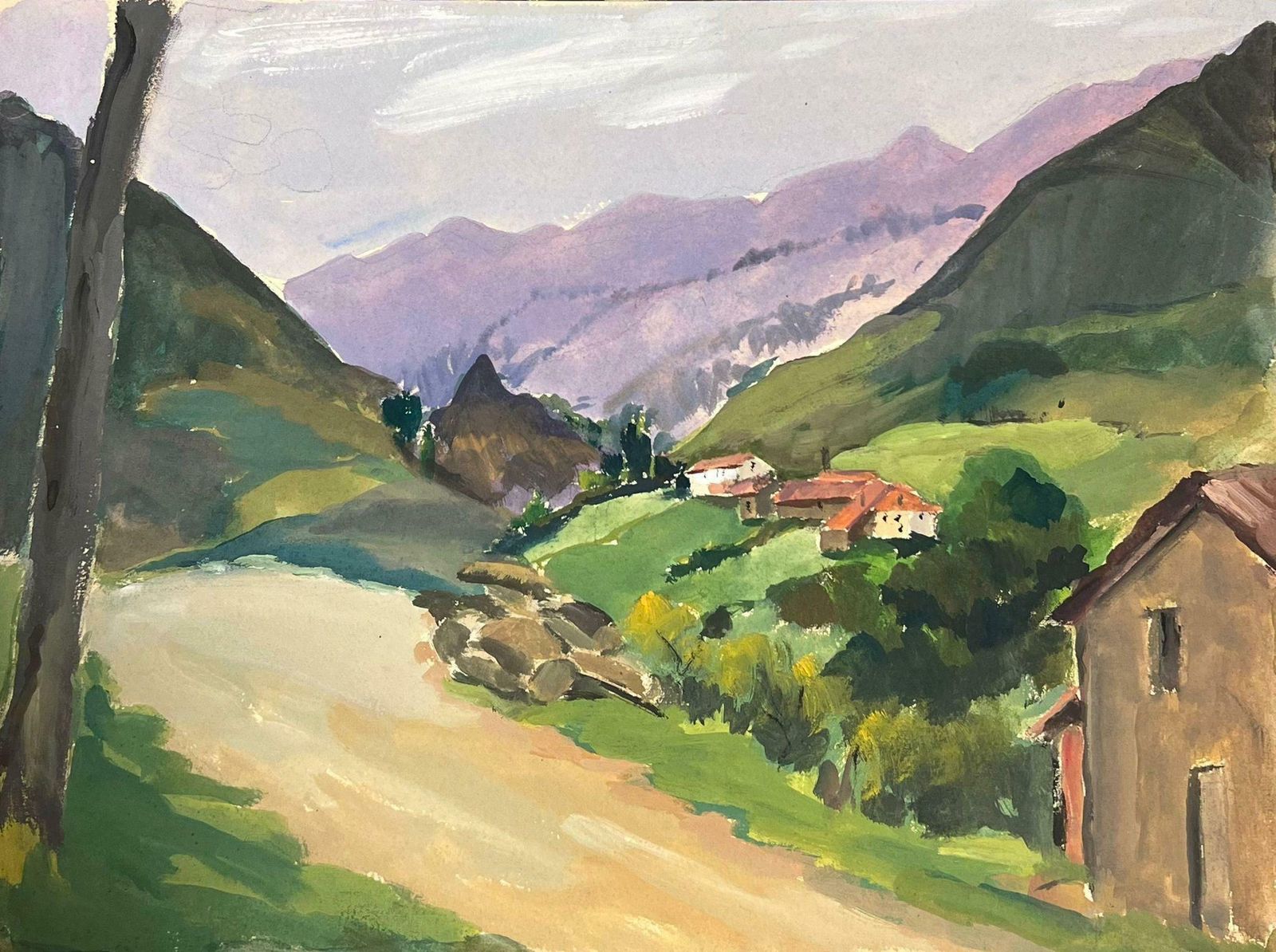 Louise Alix1930's French Country Houses Along The Country Track Leading To Purple Mountains1930's