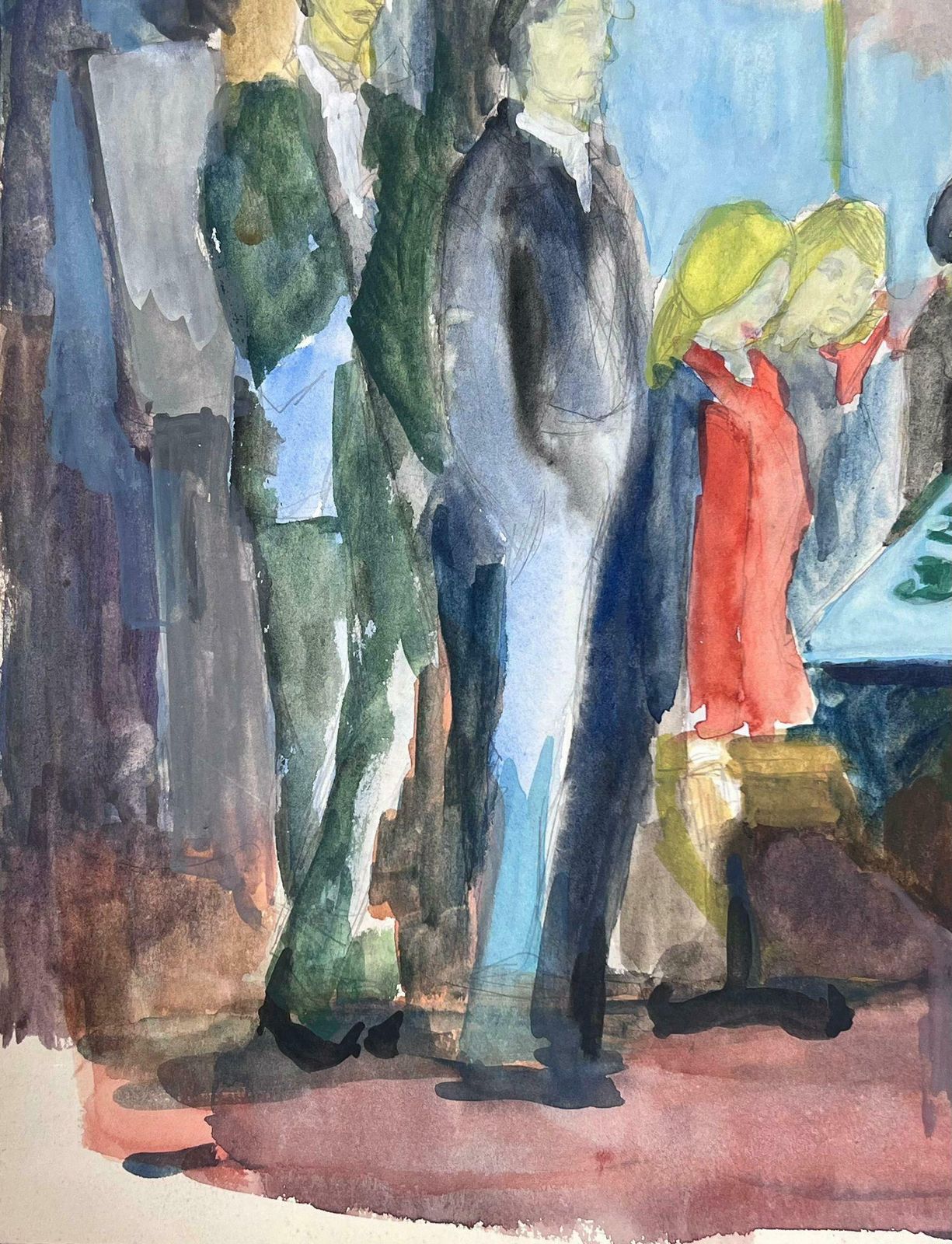 Guy Nicod 20th Century French Modernist Painting Crowded Cafe Bar Scene With Figures photo Art