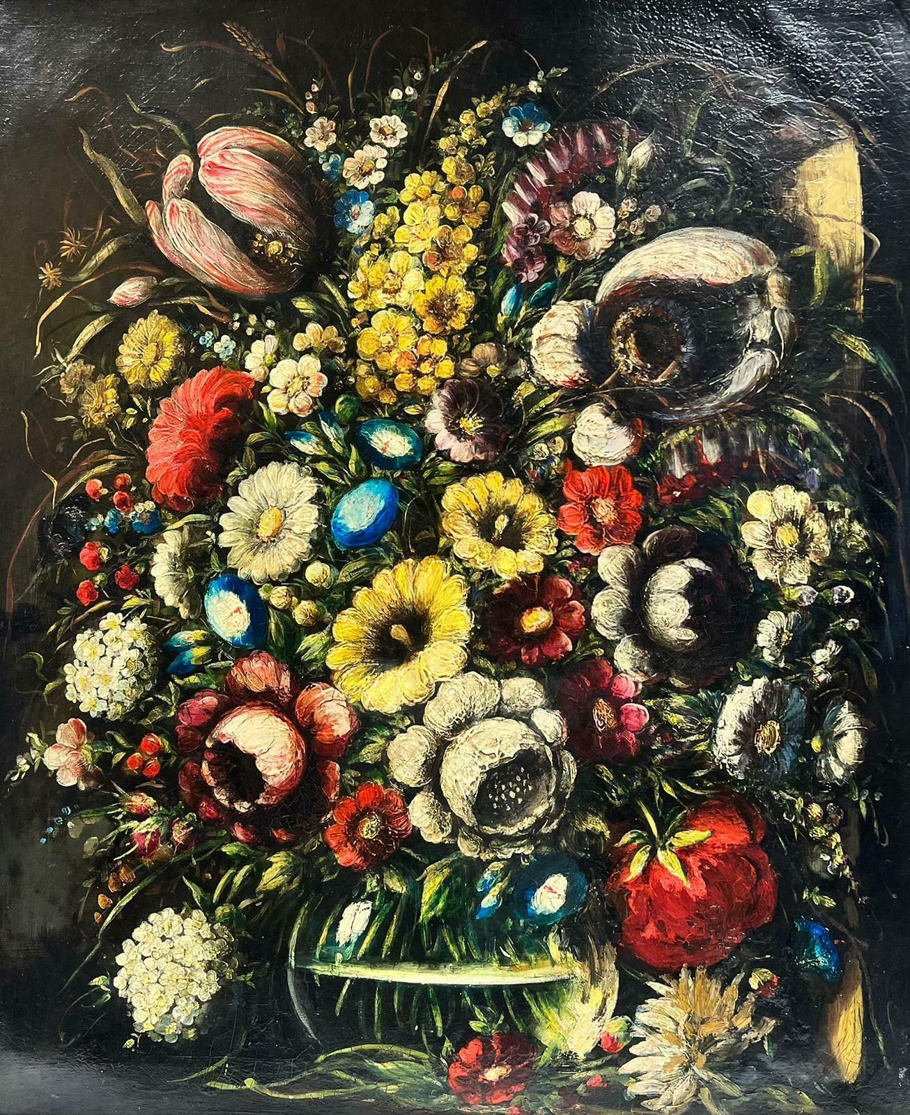 German Schoolclassical Still Life Flowers In Glass Bowl, Old Master Style Oil On Canvas photo furniture