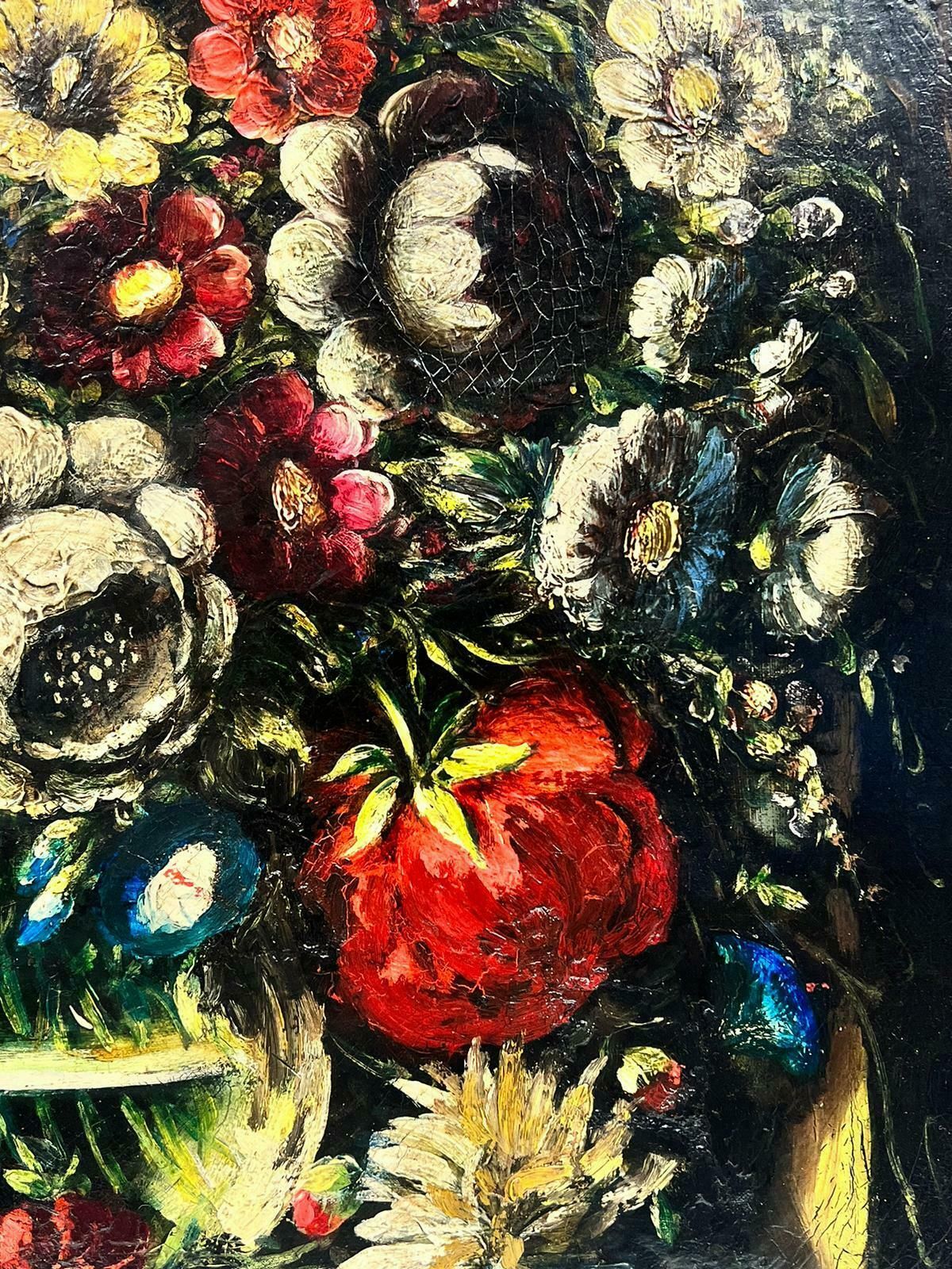 German Schoolclassical Still Life Flowers In Glass Bowl, Old Master Style Oil On Canvas photo for sale