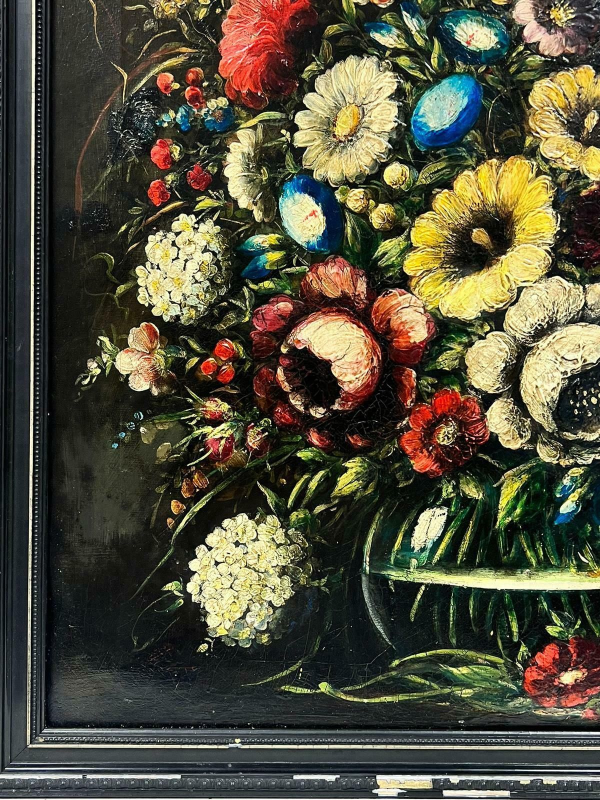 German Schoolclassical Still Life Flowers In Glass Bowl, Old Master Style Oil On Canvas photo Art