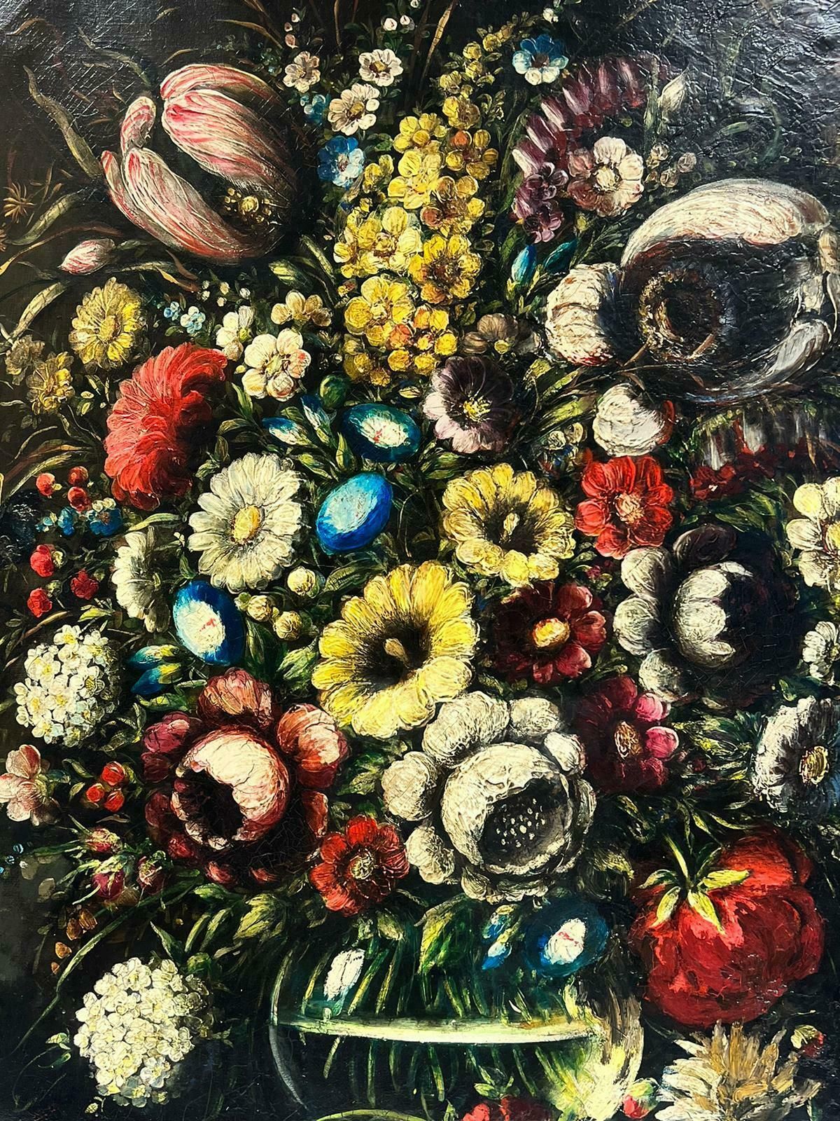 German Schoolclassical Still Life Flowers In Glass Bowl, Old Master Style Oil On Canvas photo 1500.0