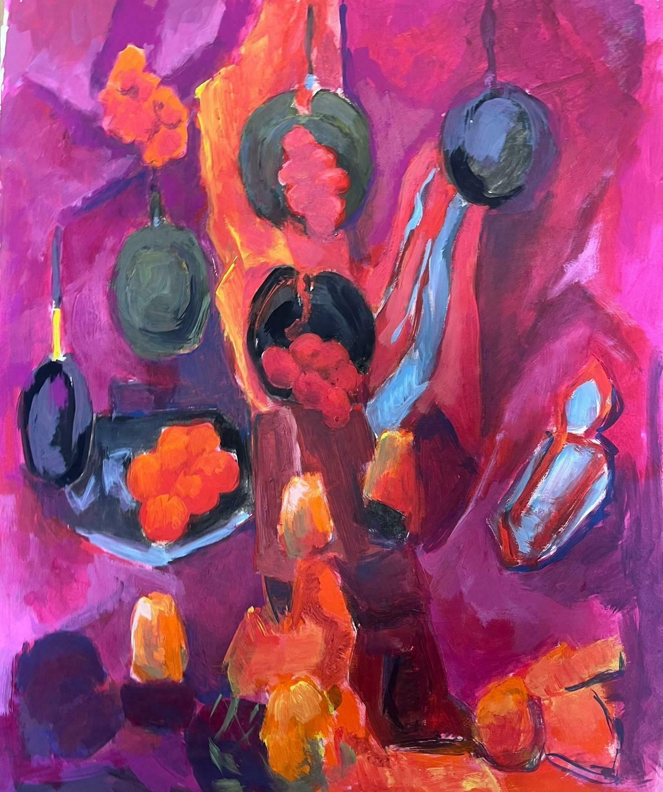 Guy Nicod 20th Century French Modernist Painting Purple Orange Pink Mauve Colors