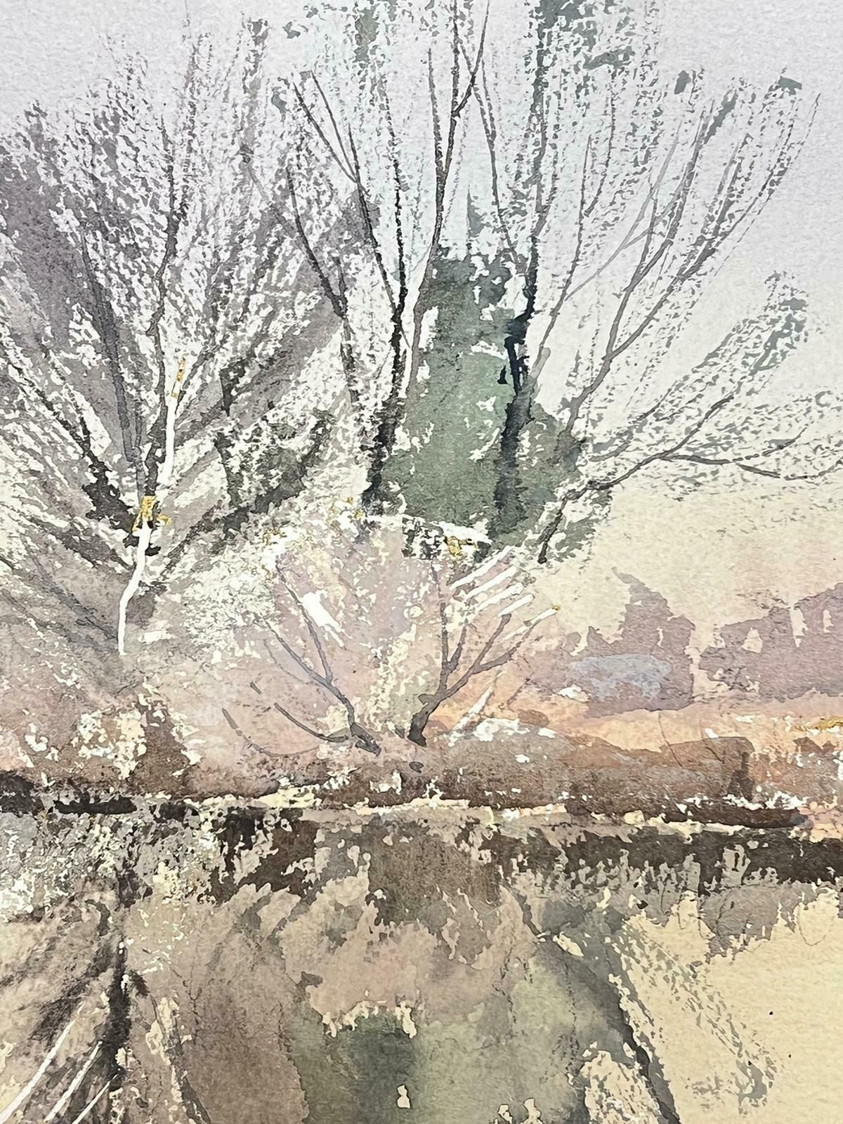 Anthony Averybritish Original Impressionist Watercolor White Frozen River Icy Winter Scene photo Art
