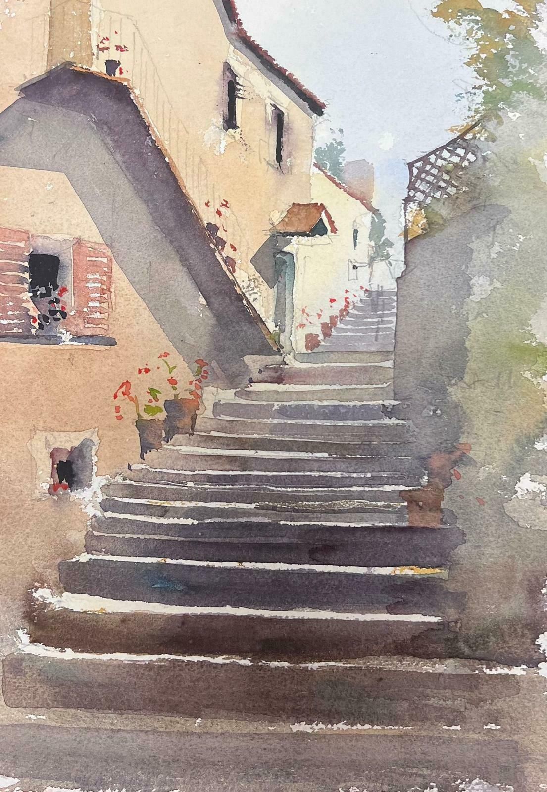 Anthony Averyfine British Original Impressionist Watercolor Village Stone Steps