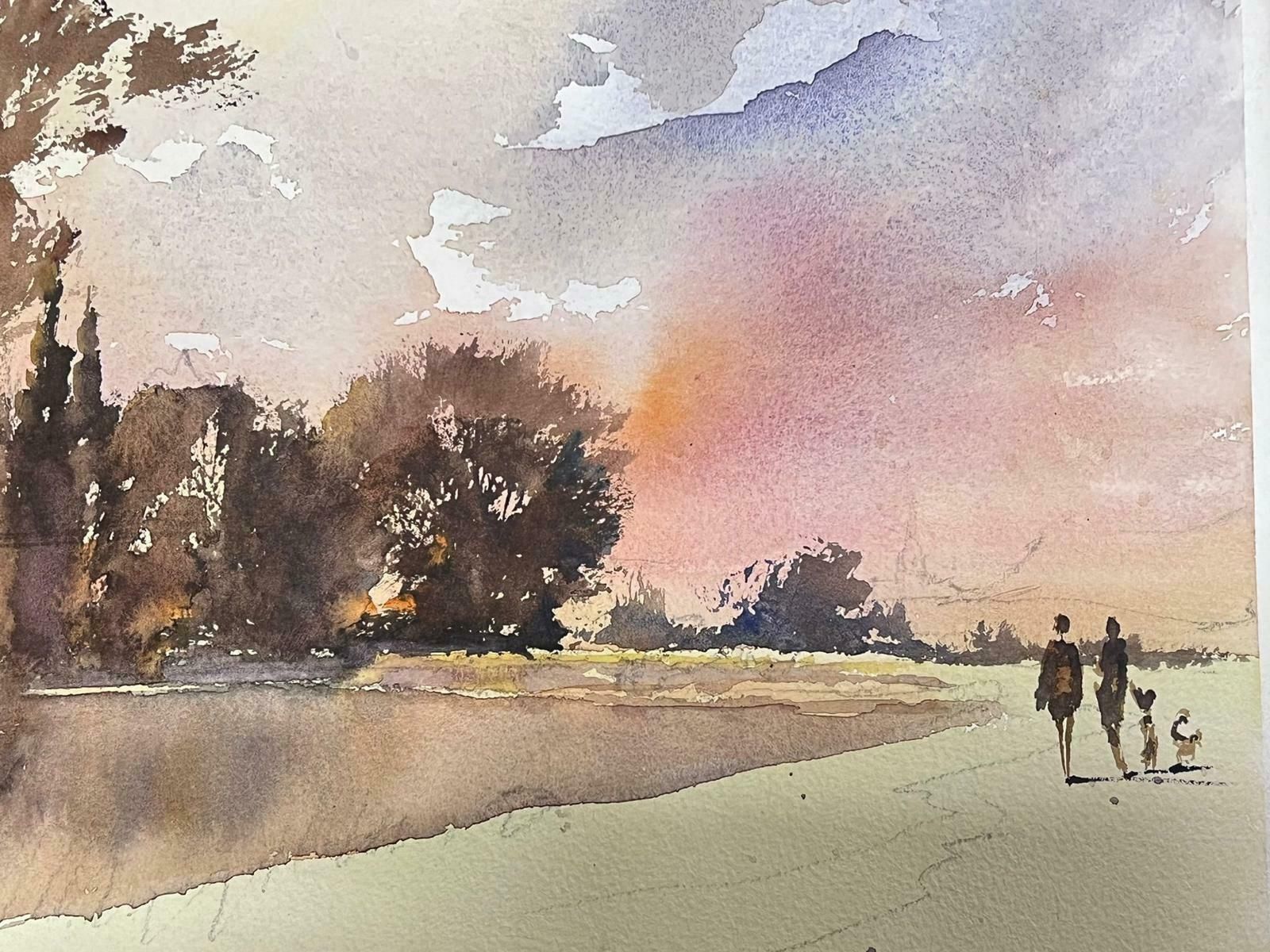Anthony Averyfine British Original Impressionist Watercolor Family Walking At Dusk photo 320.0