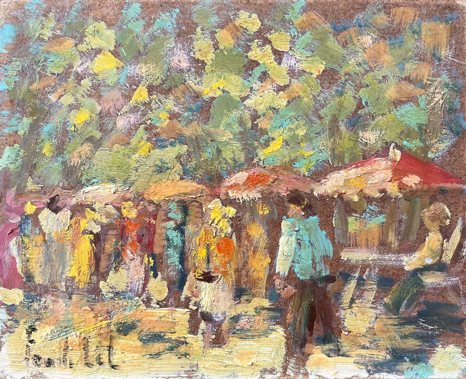 Fanch Lelfrench Oil Painting Of A Outdoor Market Scene In Impressionist Style20th Century