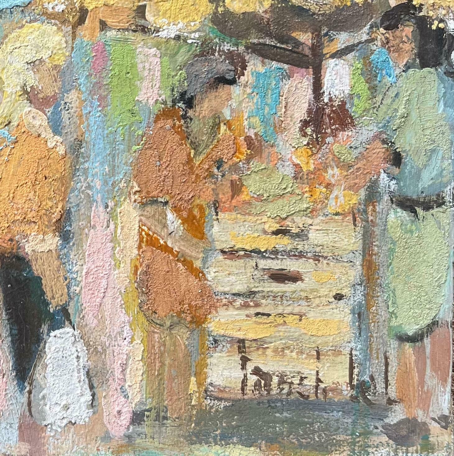 Fanch Lelfrench Oil Painting Of Market Scene In Impressionist Style With Flower Sellers20th Century photo for sale