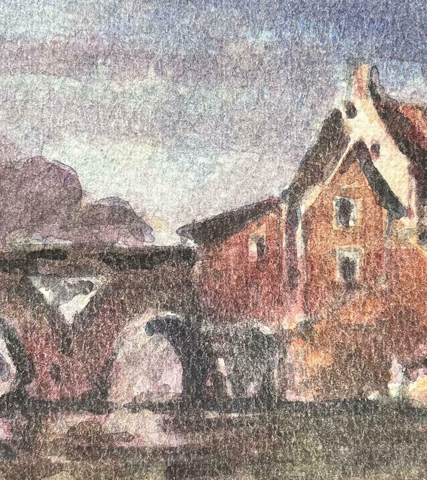 Maurice Mazeiliefrench Impressionist Watercolor Of A Stone Bridge And Riverside Buildings20th Century photo 230.0