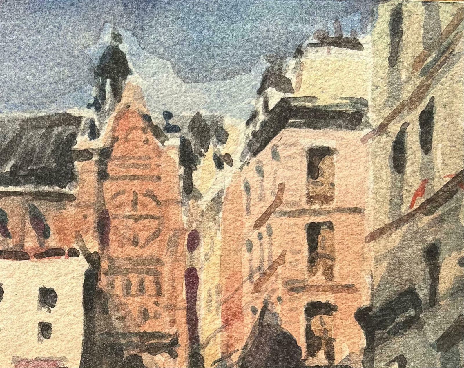 Maurice Mazeiliefrench Impressionist Watercolor Of A Bustling Market Square With Gothic Church20th Century photo for sale