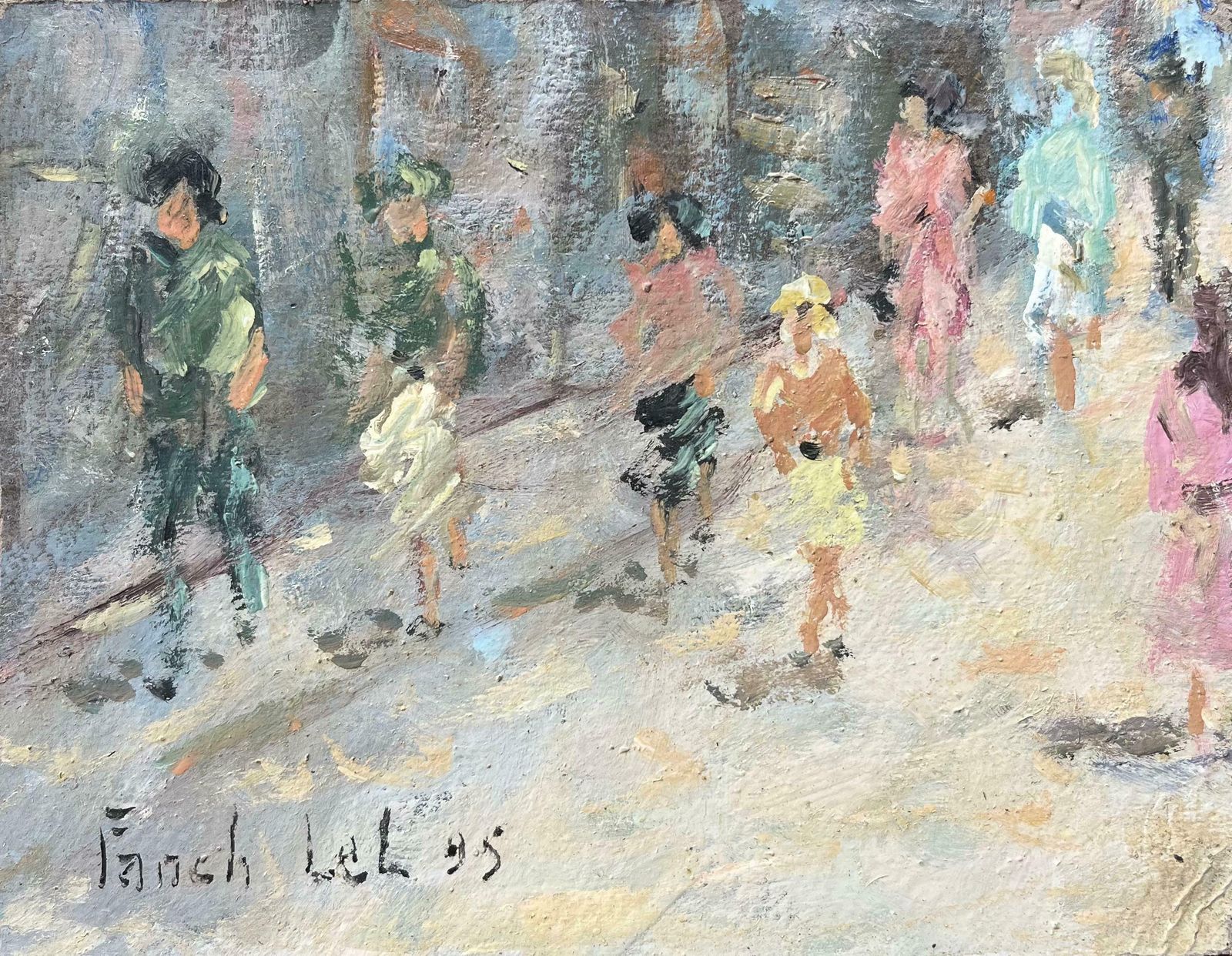 Fanch Lelfrench Impressionistic Street Scene With Figures In Summer Light20th Century