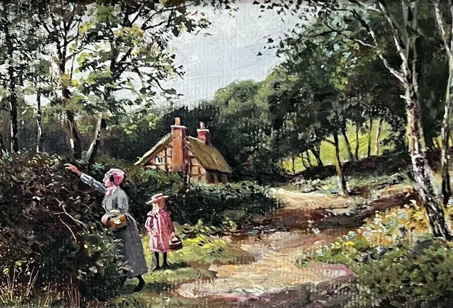 Thomas James Purchasblackberry Picking Figures In Rural Cottage Lane Victorian Oil Painting photo buy