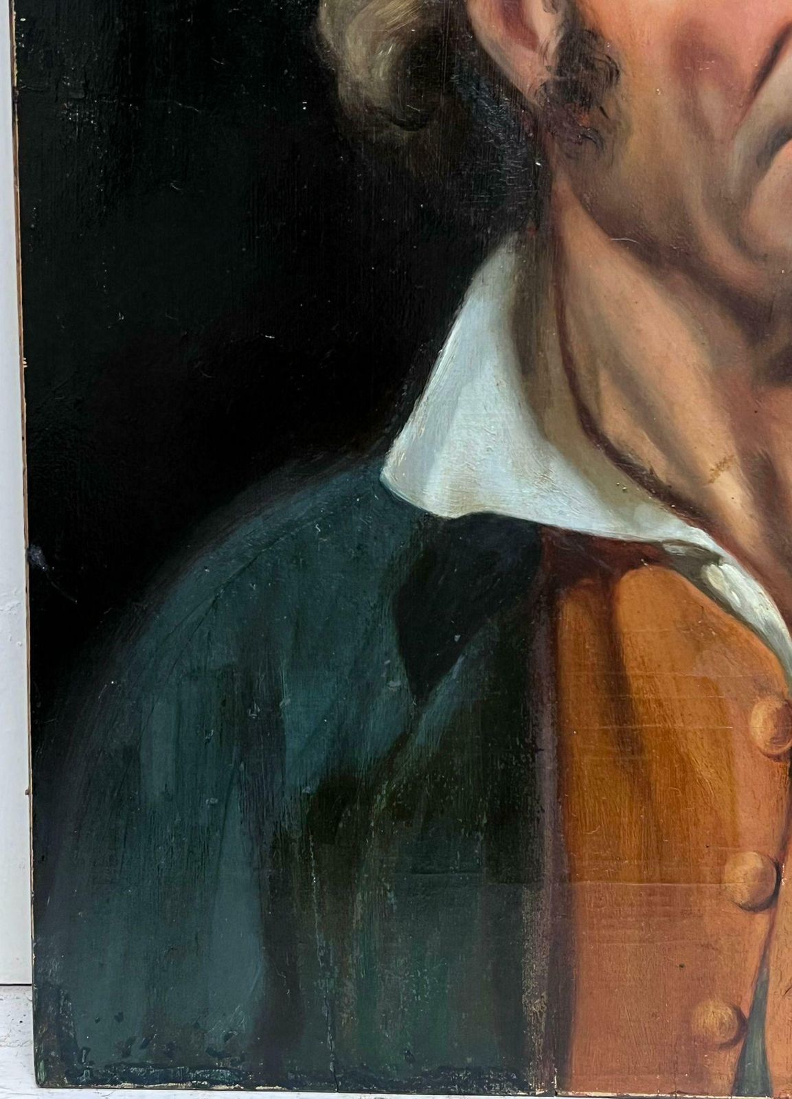 French 1800'slarge 1800's French Oil On Wood Panel Portrait Of A Rugged Dressed Man photo furniture