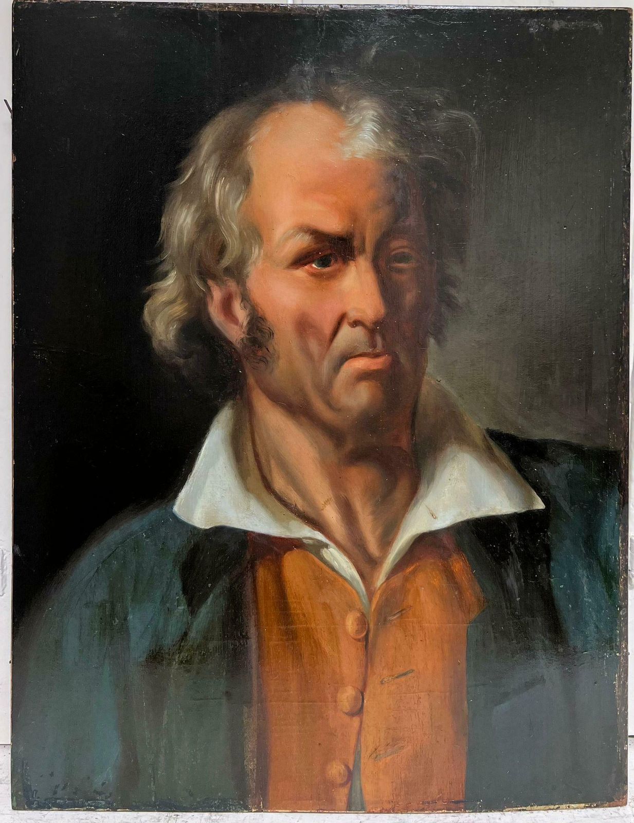 French 1800'slarge 1800's French Oil On Wood Panel Portrait Of A Rugged Dressed Man photo buy