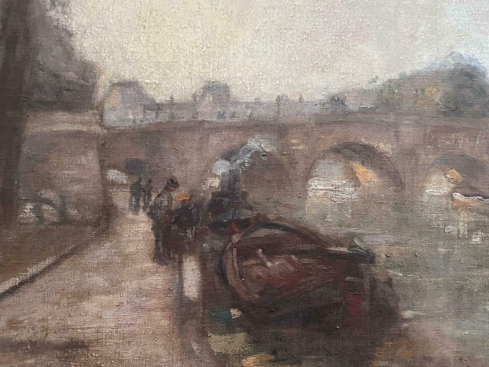 Edouard Henri Leonfine 1930's French Impressionist Signed Oil Le Pont Neuf River Seine Paris1939 photo vintage