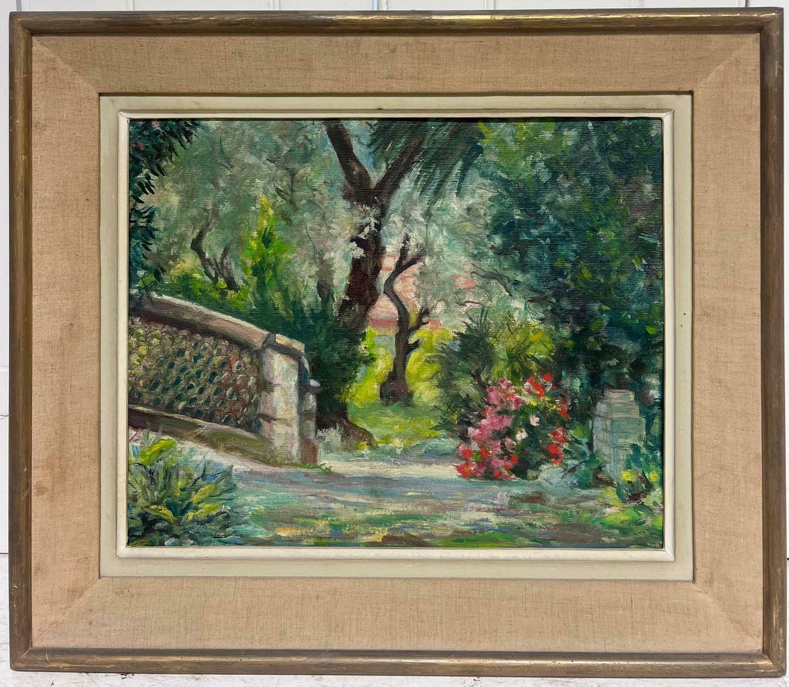 French School1950's French Impressionist Signed Oil View Renoirs Garden Cagnes Sur Mer France1955 photo furniture