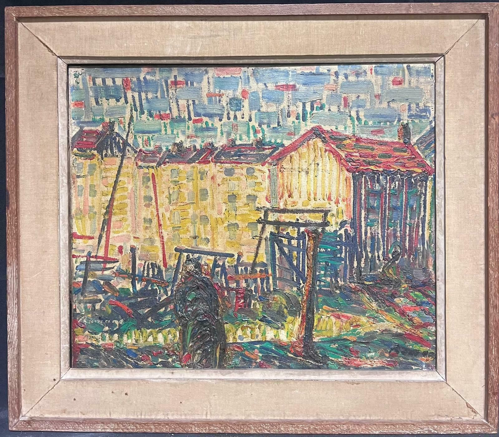 French Schoolst Tropez 1950's French Signed Oil Modernist Expressionist Large Painting