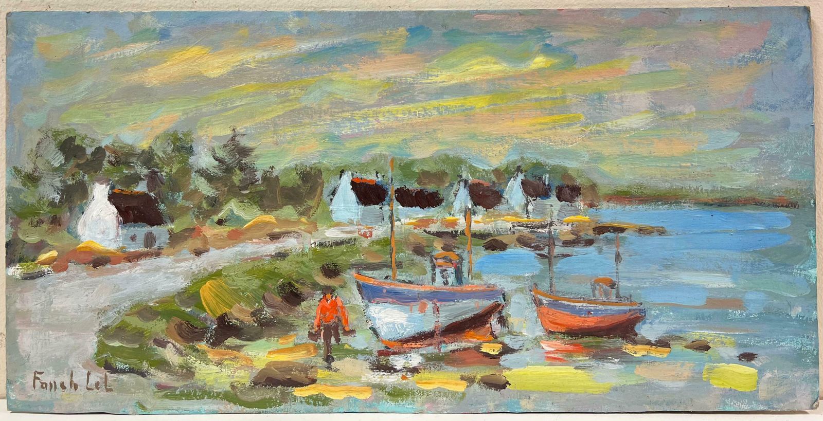 Fanch Leldappled Sunset Over Fisherman Returning From Fishing In Brittany Coastal Scene20th Century photo furniture