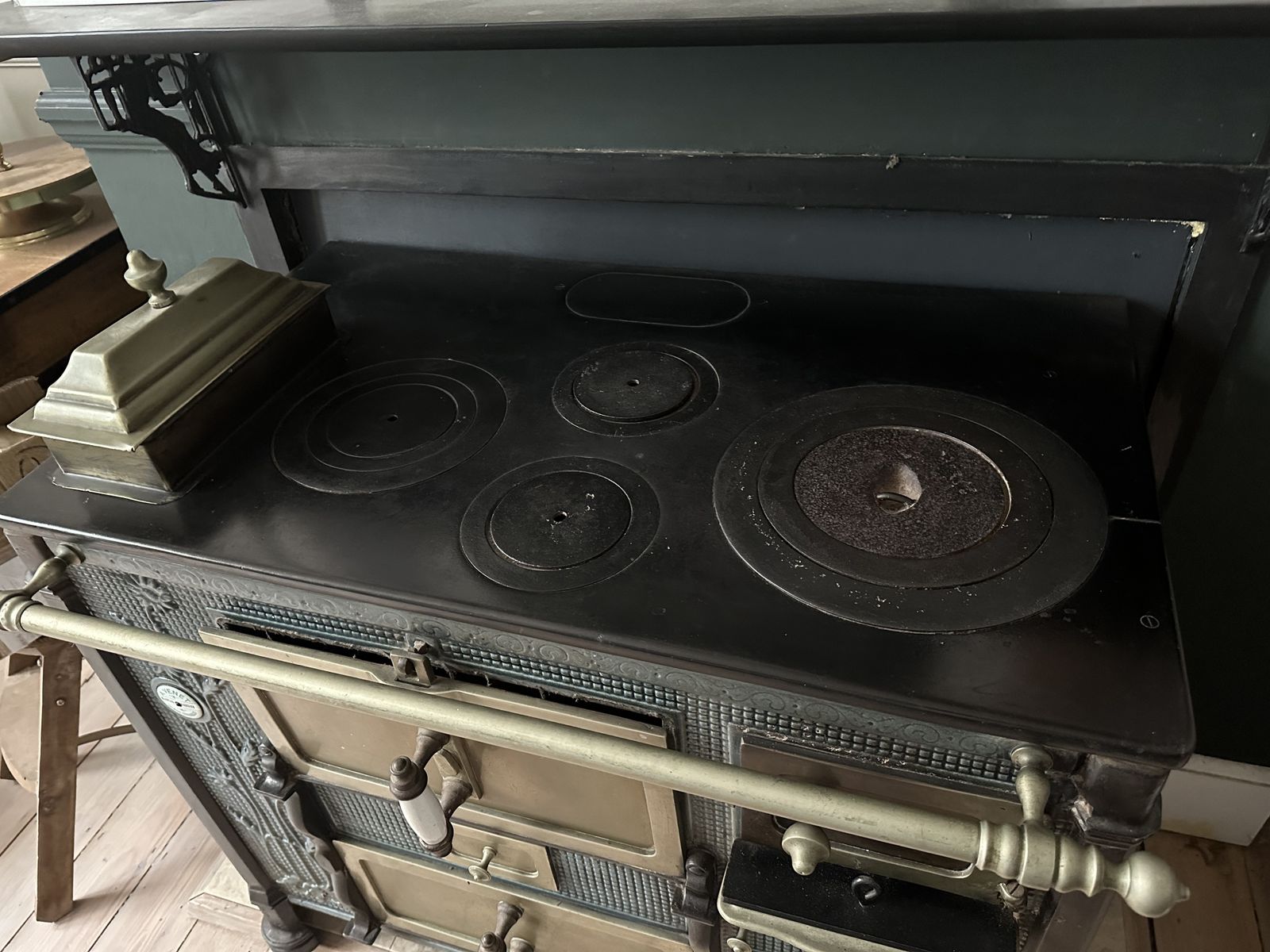 Art Nouveau Cast Iron & Enamel Cooker photo furniture