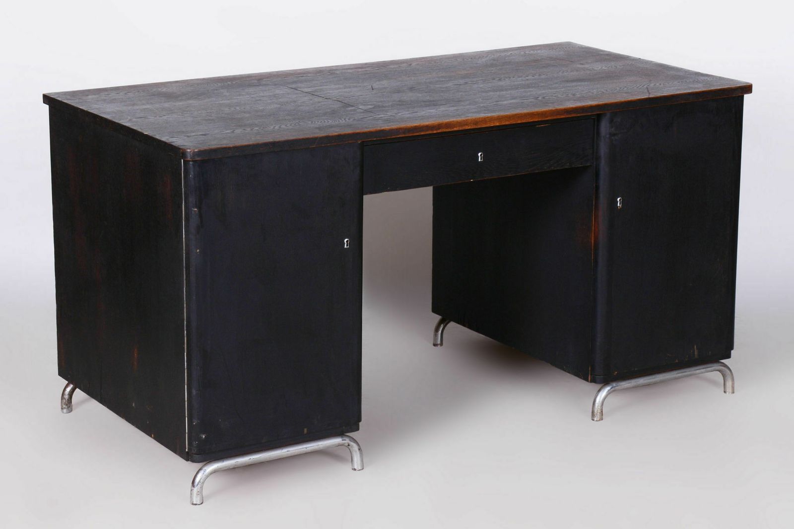 Restored Art Deco Writing Desk, By Robert Slezak, Oak, Chrome, Czech, 1930s