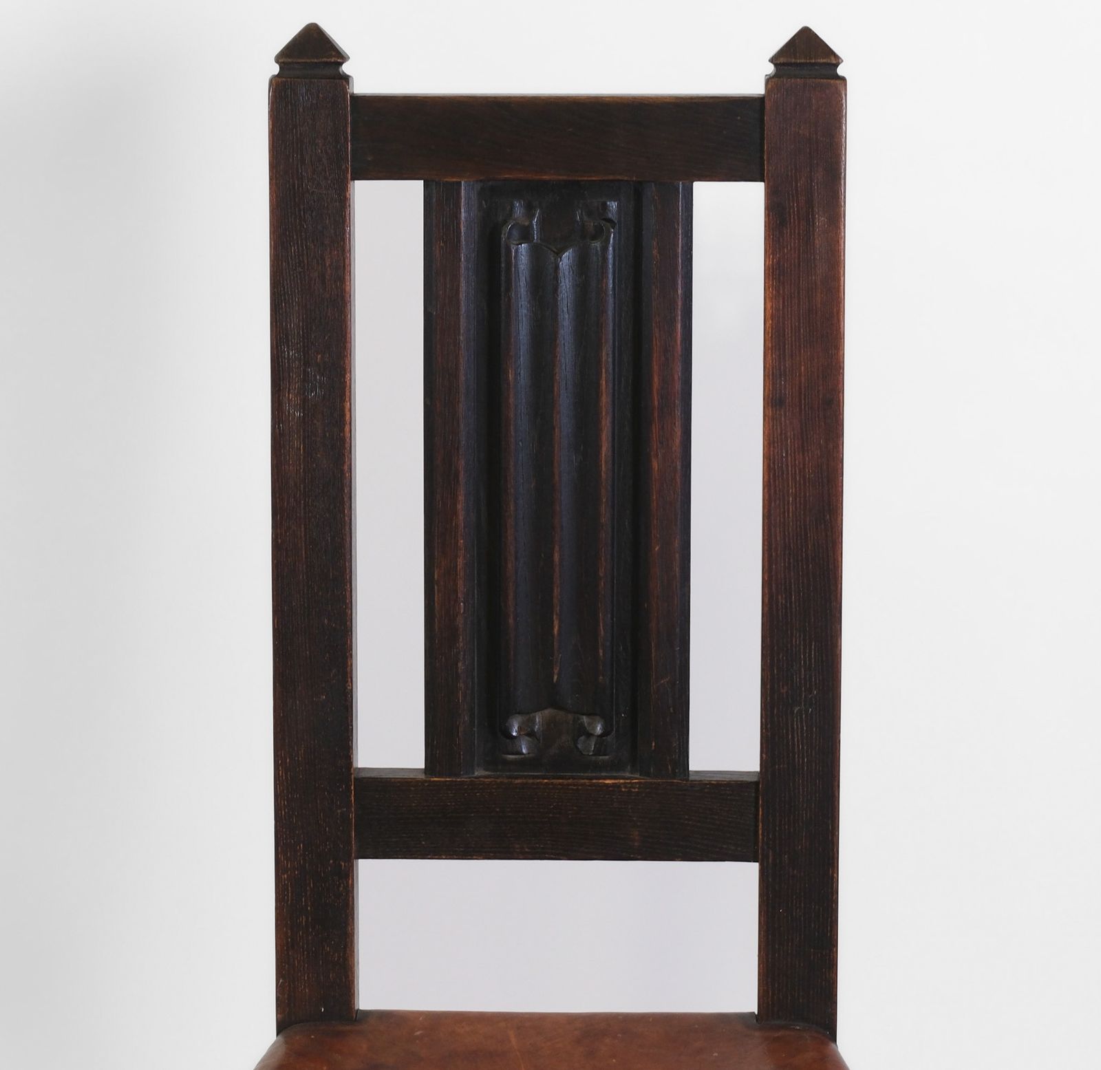 Arts & Crafts Oak And Leather Arrow Head Side Chair photo for sale