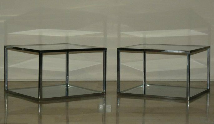 Coffee Tables In Chromed Steel And Glass, Italy, 1970s, Set Of 2 photo for sale