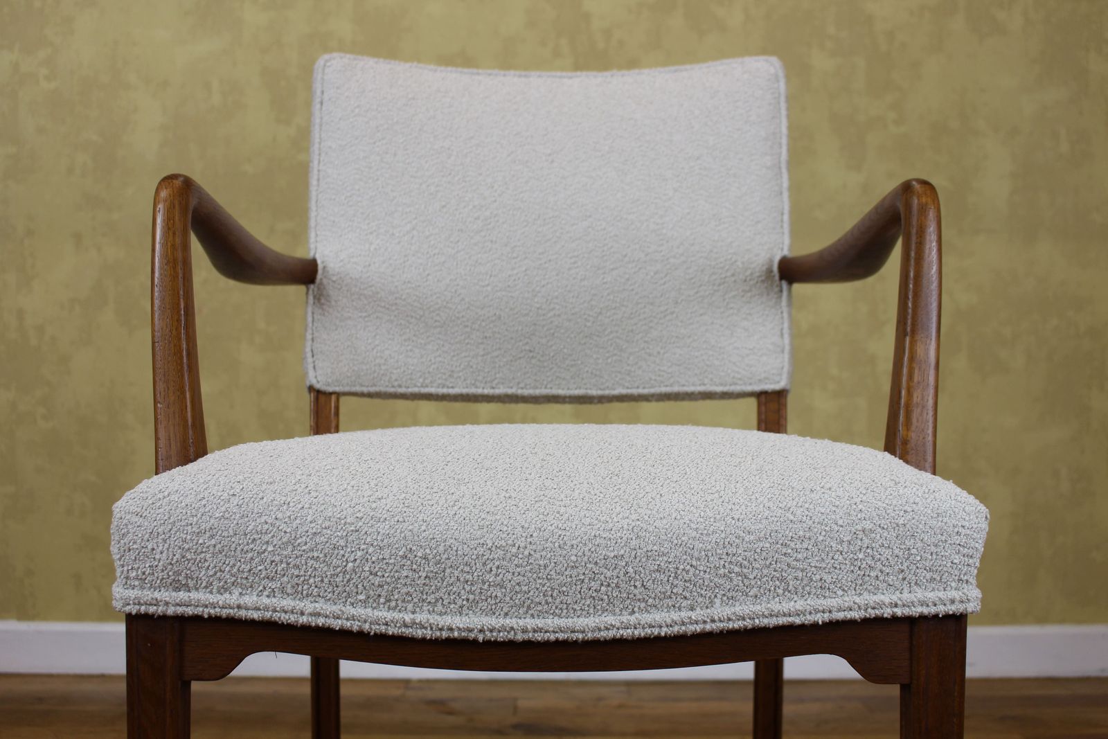Danish Small Oak Armchair Upholstered In New Boucle photo furniture