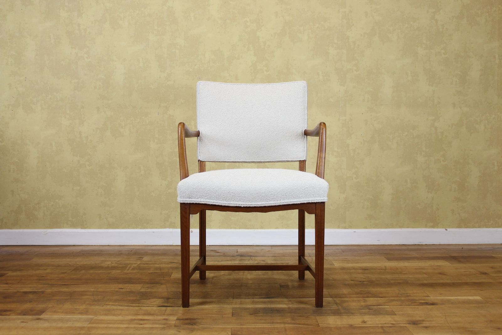 Danish Small Oak Armchair Upholstered In New Boucle